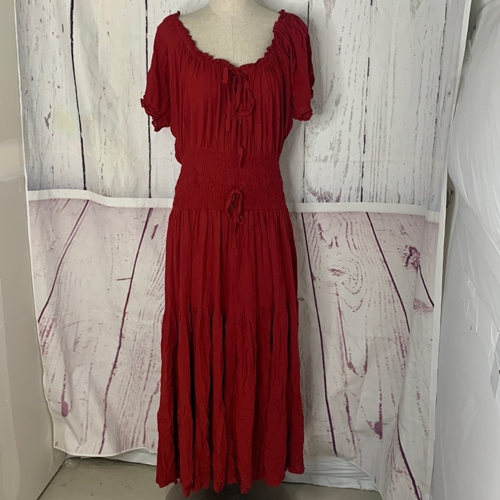3X Lotus Traders Dress Peasant Red Maxi